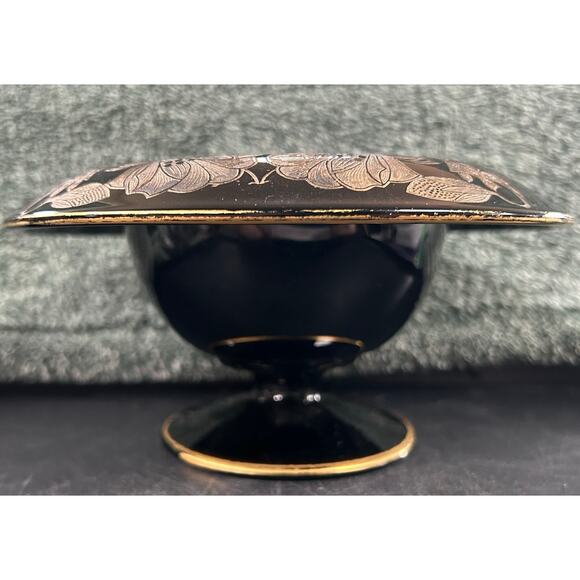 Art Nouveau Compote Black Amethyst Floral Butterfly Pattern Antique - Picture 8 of 15